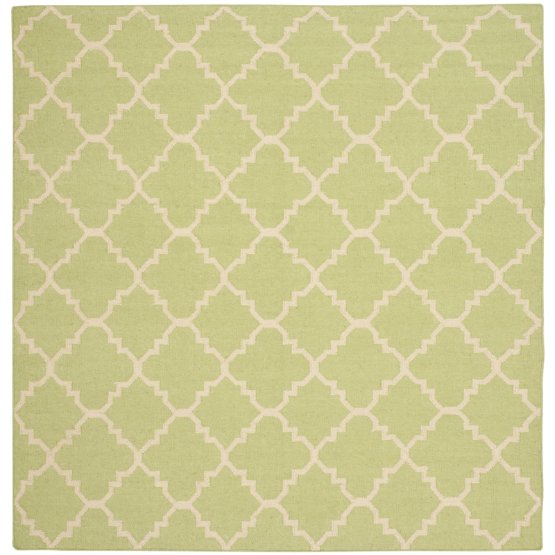 SAFAVIEH Handmade Flatweave Dhurries Taalke Modern Wool Rug - 6' Square - Light Green/Ivory