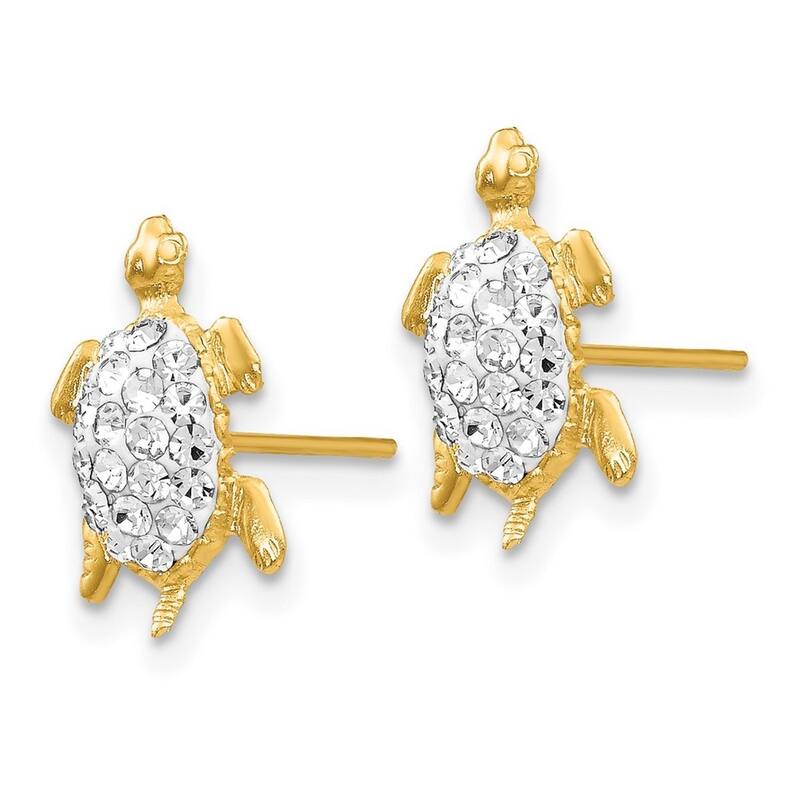 Curata 14k Yellow Gold Polished Crystal White Turtle Post Earrings Measures 12x9mm Wide