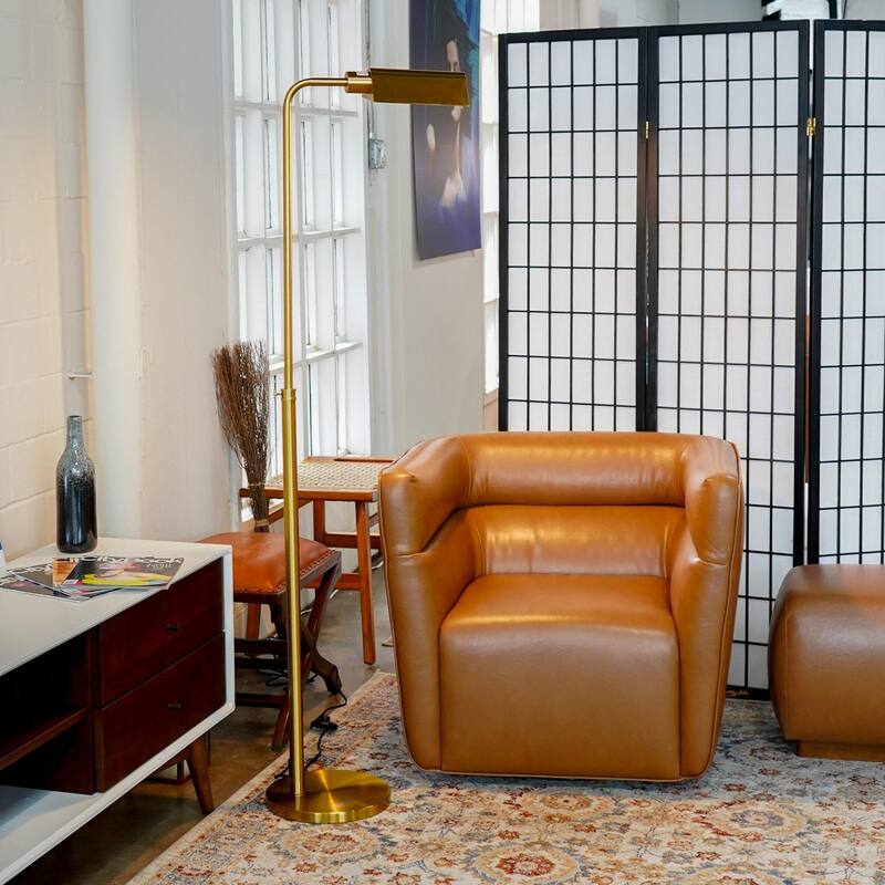 Modern minimalist floor lamp with neutral shaded standing light - Gold