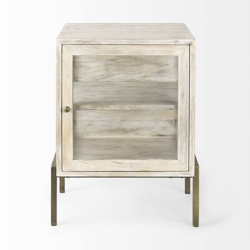 Rustic Weathered White and Gold Shadowbox Cabinet - 24" H x 22" W x 22" D
