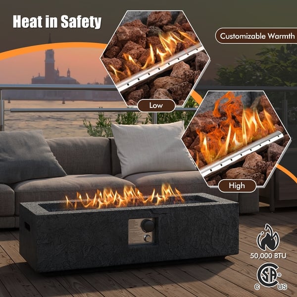 dimension image slide 0 of 2, 42.5 Inch 50000 BTU Fire Pit Table Set with Stainless Steel Burner - 42.5" x 17.5" x 13" (L x W x H)