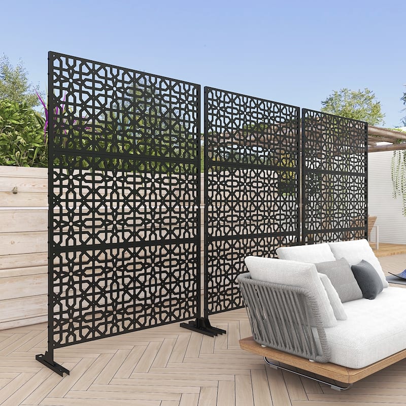 Outdoor Privacy Screen with Stand for Patio Garden Metal Fence