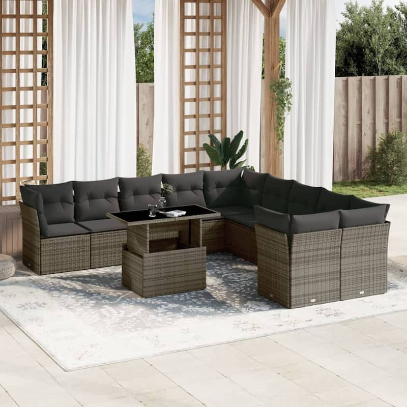 11 Piece Garden Sofa Set with Cushions - 21.7 x 39.4 x 28.7 in - Gray