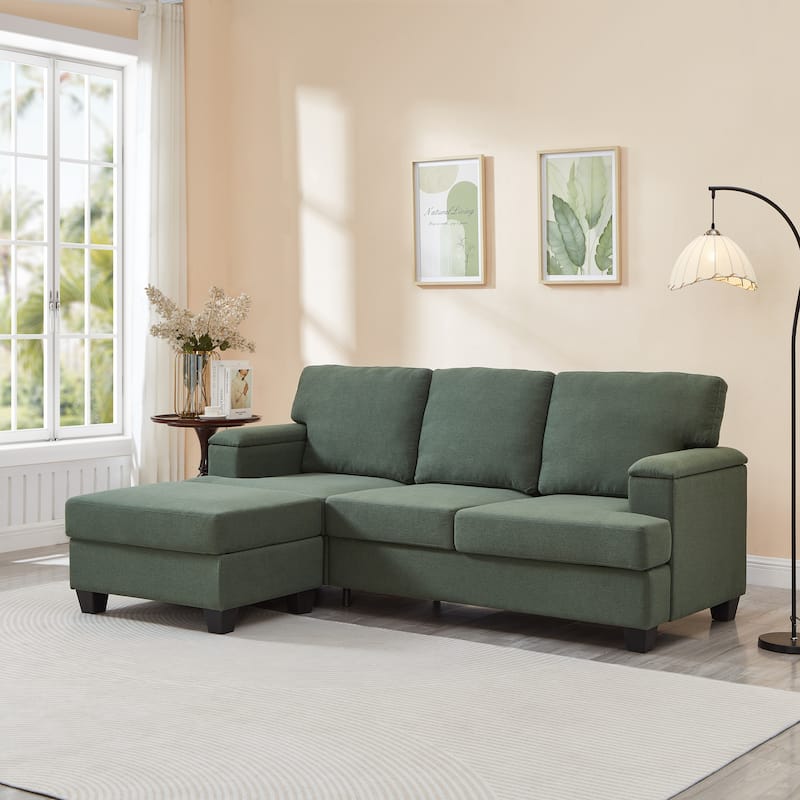 L-shaped Chaise Sectional Sofa with Movable Ottoman, Hidden Storage in Armrests & Seats, Storage Couches with Thick Cushions