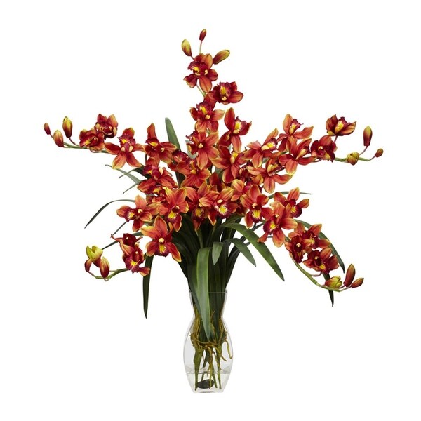 Nearly Natural Cymbidium Orchid Silk Flower Arrangement