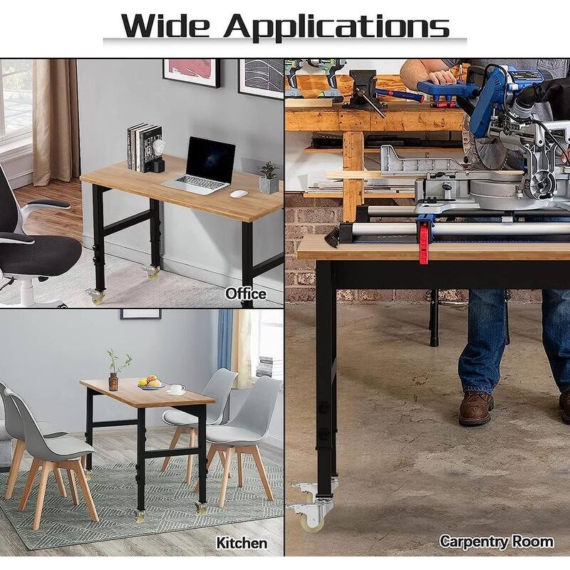 Adjustable Work Bench Wood Top Garage Workbench with Power Outlet