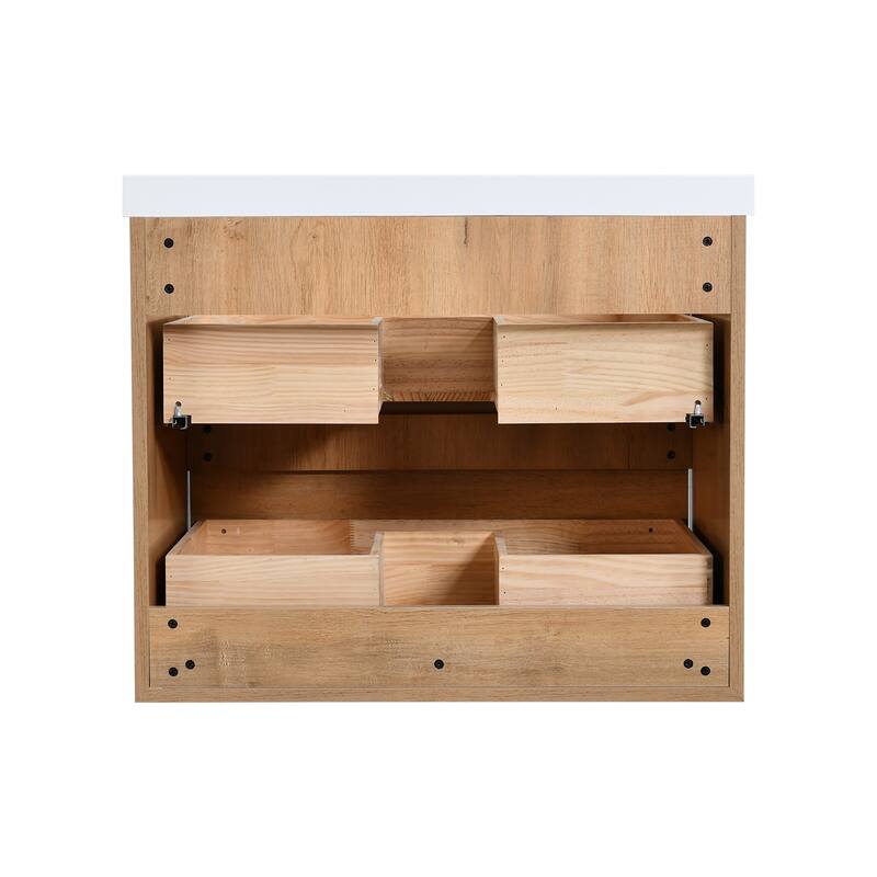 NebulaSky 30 in Wall Mounted Single Sink Bathroom Vanity with Top Combo Cabinet Vanity Set Invisible Handles