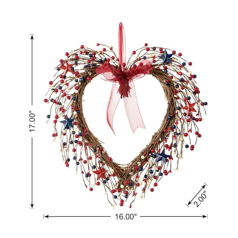 Glitzhome Americana Flag Patriotic Round/Heart Berry Wreaths