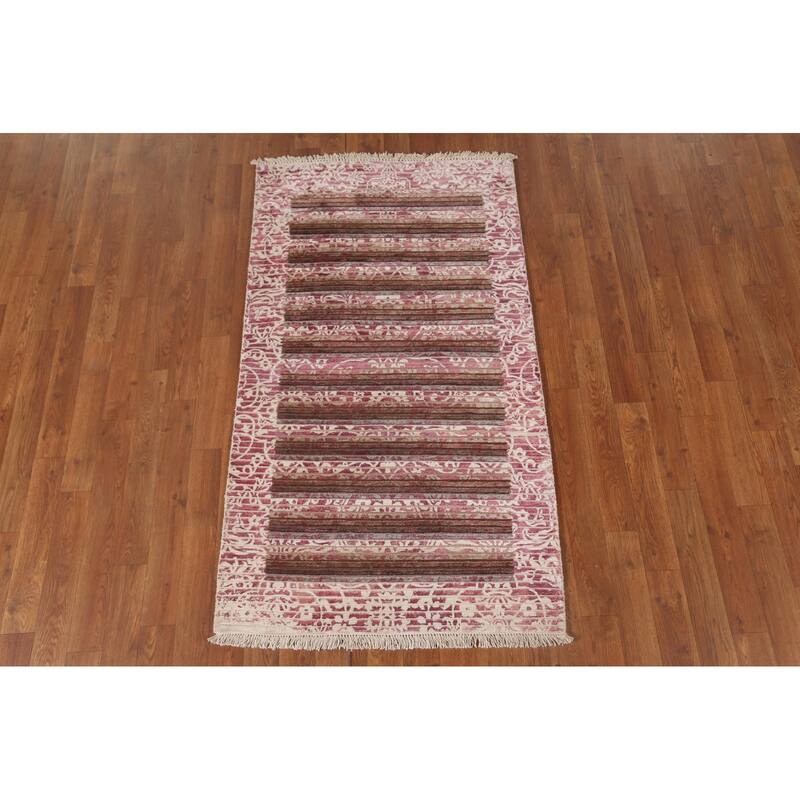 Striped Abstract Accent Rug Handmade Modern Wool Carpet - 2'8"x 4'9"