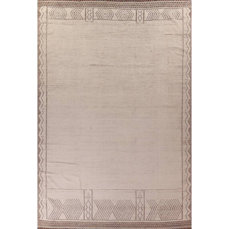 Ivory Moroccan Oriental Large Area Rug Handmade Wool Carpet - 11'8"x 15'1"