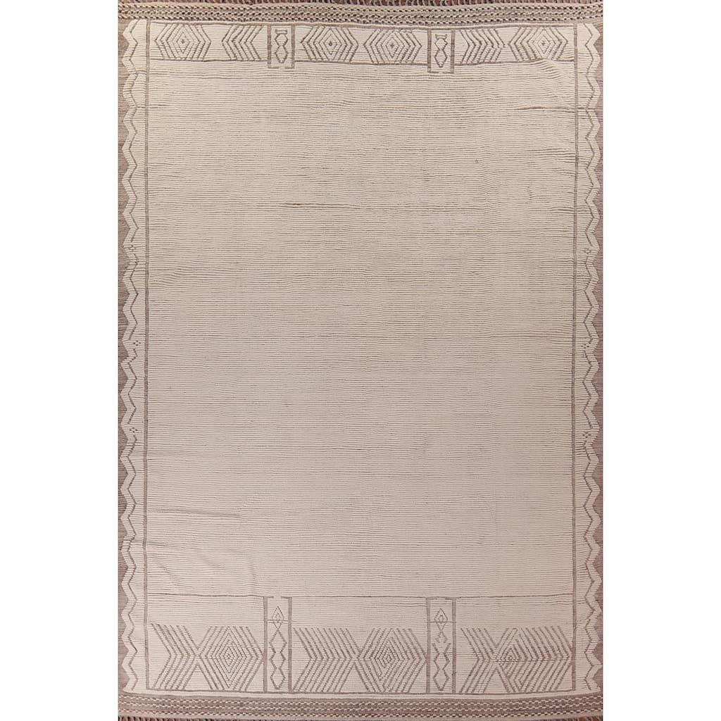 Ivory Moroccan Oriental Large Area Rug Handmade Wool Carpet - 11'8"x 15'1"