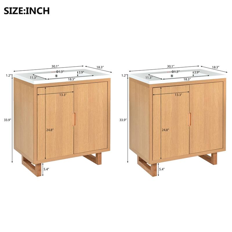 GDFStudio - Transitional Double Bathroom Vanity Set with Resin Sink, Soft Close Doors & Solid Wood Legs, Set of 2
