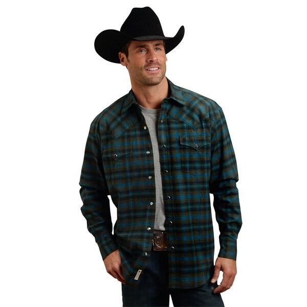 Stetson Western Shirt Men L/S Flannel Snap Green 11-001-0478-0727 GR - Overstock - 15383208