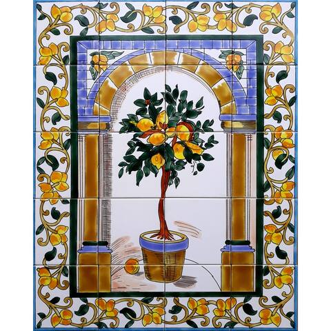 24in x 30in Unique Mosaic Tile Ceramic Wall Mural 20pc Lemon Tree