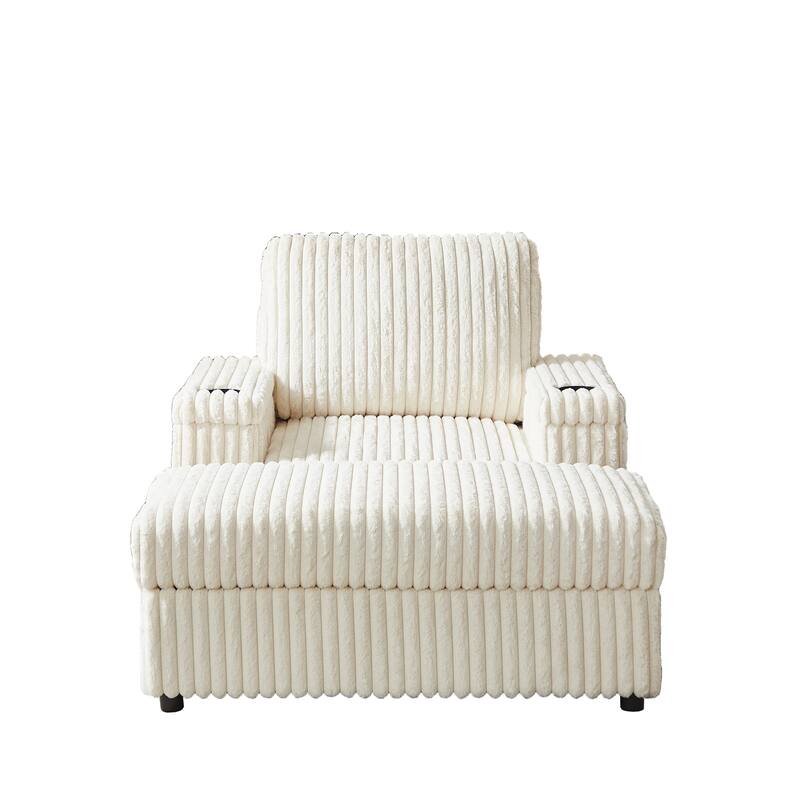 Anmytek 42.5-Inch Corduroy Deep-Seated Single Recliner With Backrest Pillow Cup Holder & Storage Footrest