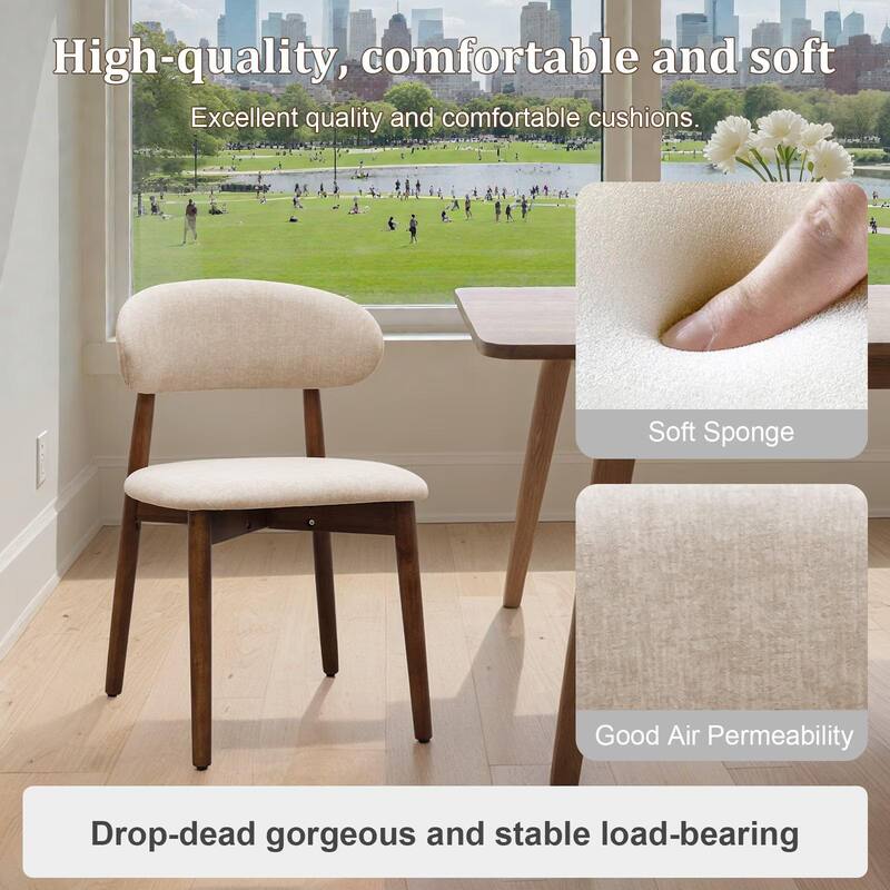 Light Camel Upholstered Dining Chair Side Chair Reception Chair Meeting Room Chair Set of 2 with Wood Legs