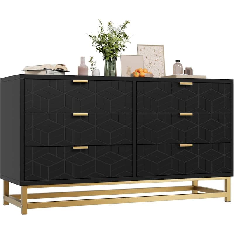 6 Drawer Dresser for Bedroom, Chest of Drawers with Metal Base