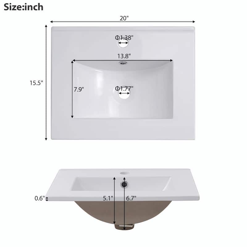 Modern 20-Inch Small Bathroom Vanity Cabinet with Ceramic Basin