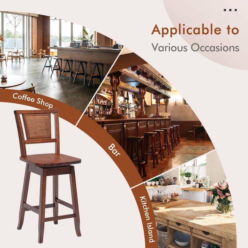 24.5" Kitchen Bar Stool Set of 2 with Rubber Wood Frame Wide Seat and Adjustable Footrests - 16.5" x 18.5" x 39"