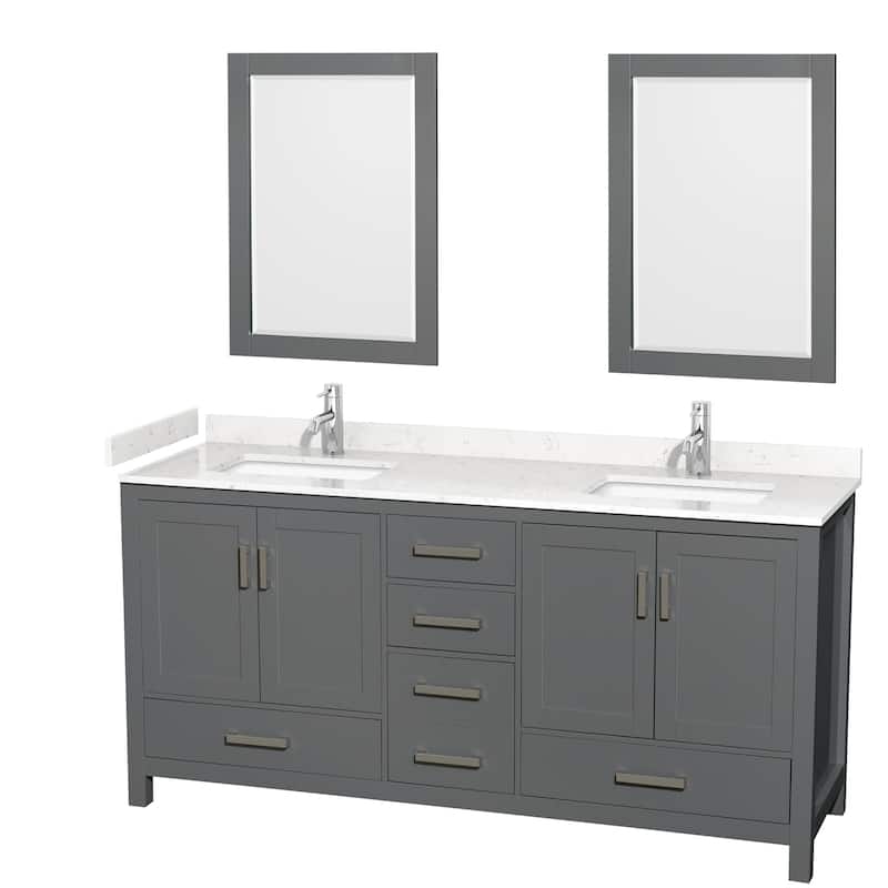 Wyndham Collection Sheffield 72" Double Bathroom Vanity, Carrara - Dark Gray / Carrara Cultured Marble Top / Brushed