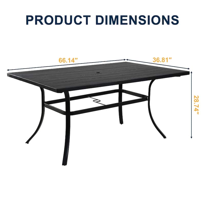 Outdoor 66-Inch Rectangle Dining Table Weather-Resistant Picnic Table with Umbrella Hole