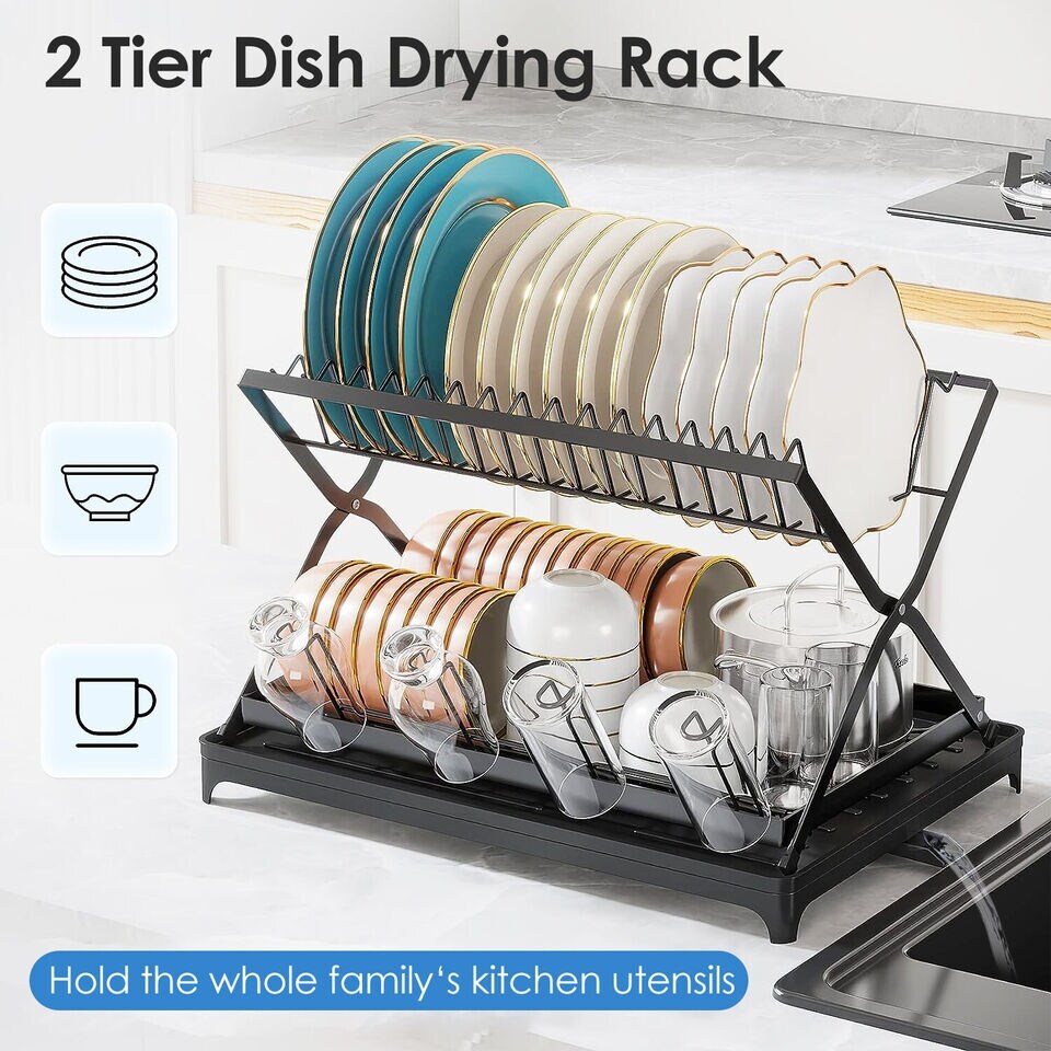 2 Tiers Metal Kitchen Dish Drying Rack with Drainboard On Sale Bed Bath Beyond 40150474