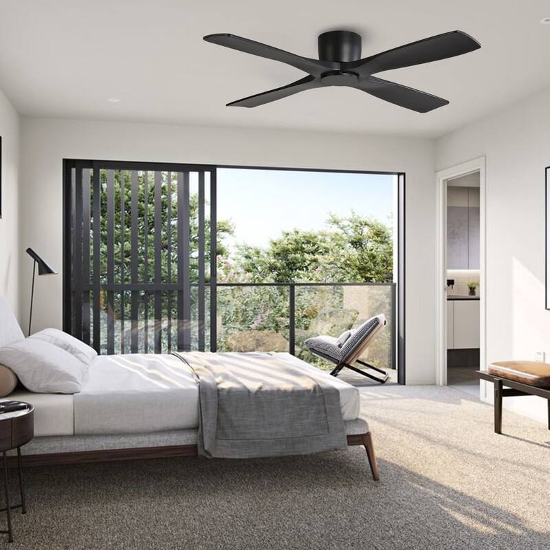 MLiAN 48" 4 Blades Indoor DC Flush Mount Ceiling Fan with Remote - Black