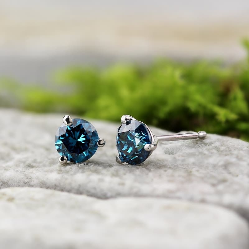 Auriya 14k Gold 1/4 to 2ctw Round Blue Diamond Stud Earrings Martini-set (I1-I2)