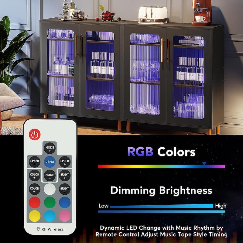 Buffet Sideboard Storage Cabinet with Acrylic Doors and LED Light - N/A