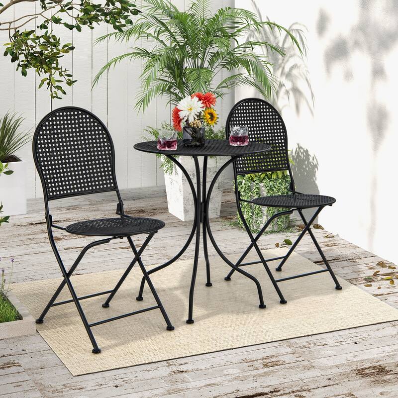 Gymax 3 PCS Patio Bistro Set All-weather Metal Table & Chair Set for 2