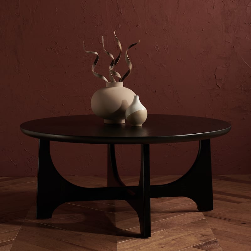 SAFAVIEH Couture Sasha Wood Round Coffee Table - 40 in. W x 40 in. D x 18 in. H - Black