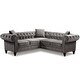 preview thumbnail 2 of 7, Modern Deep Button Tufted Velvet Upholstered Rolled Arm Classic Chesterfield L Shaped Sectional Sofa 3 Pillows Included-Grey