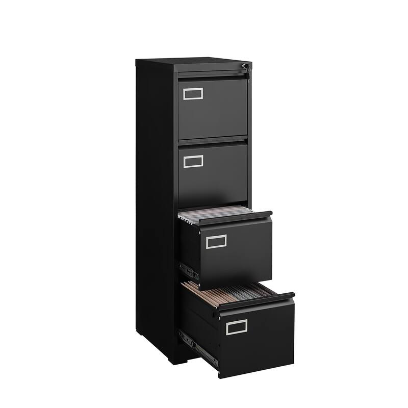 Modern 4-Drawer File Cabinet, Vertical Filing Cabinet with Lock, Silent Slides and Anti-Tilt Design, for Home Office