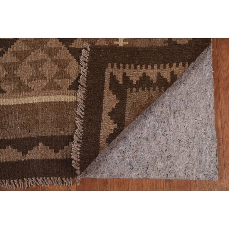 Hand Woven Oriental 100% Wool Carpet Southwestern Geometric Brown Kilim Area Rug - 9' 9'' X 6' 8''