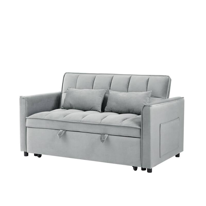 3-in-1 Modern Convertible Velvet Double Futon Sofa Bed with 2 Pillows