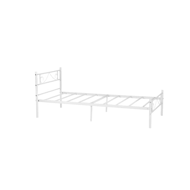 Homy Casa White Metal Bed Frame with Headboard & Footboard