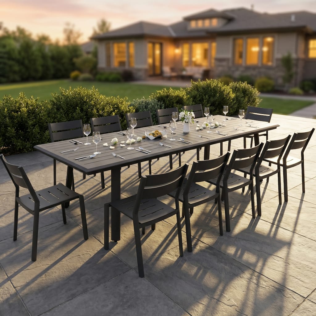13-Piece Luxury All-Weather Aluminum Dining Set Table with Stackable Chairs