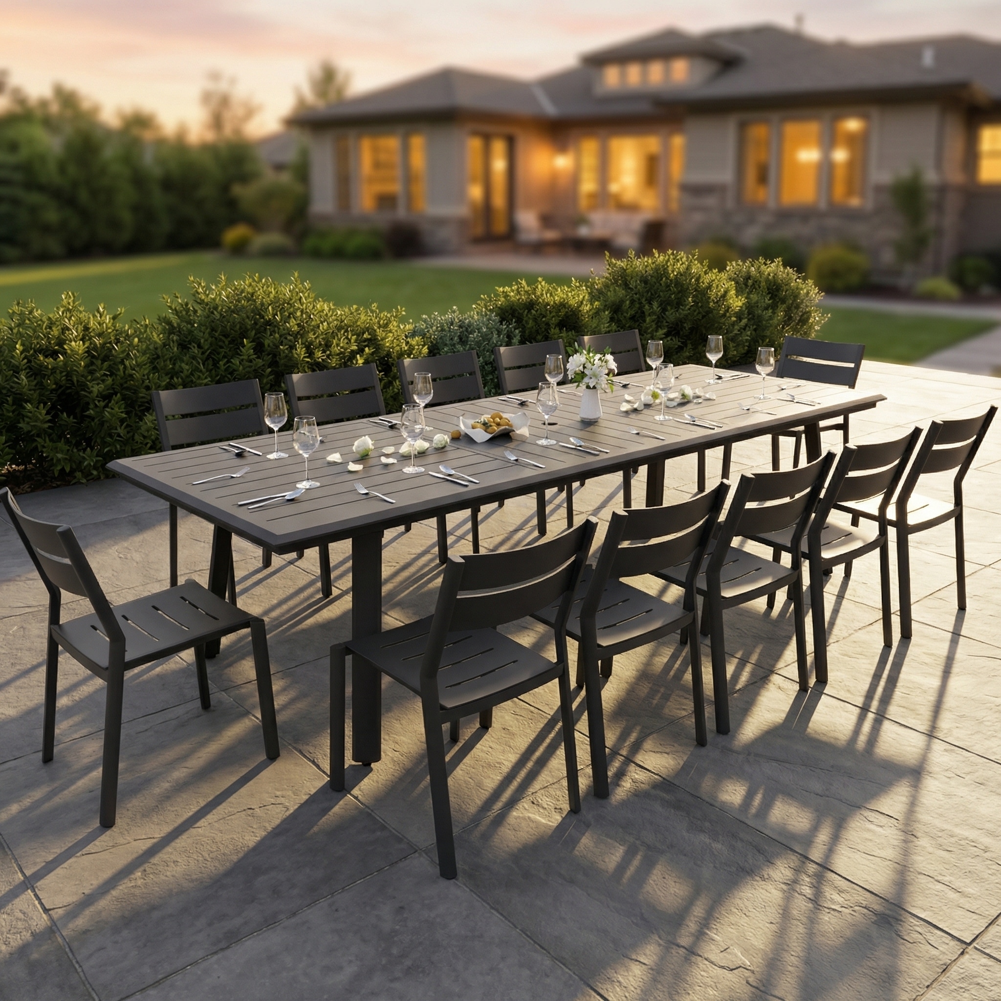 13-Piece Luxury All-Weather Aluminum Dining Set Table with Stackable Chairs