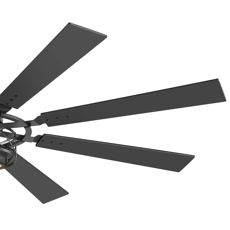 52"/65" Industrial Reversible Wood 5/8-Blade Cage Ceiling Fan with Light Kit and Remote