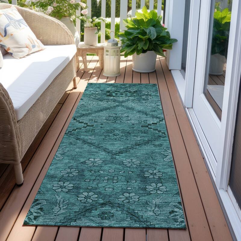 Machine Washable Indoor/ Outdoor Chantille Boho Global Rug - Teal - 2'3" x 7'6"