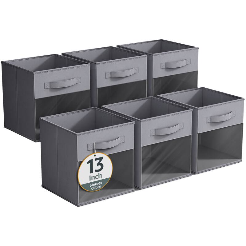 Sorbus 13" Large Storage Bin with Clear Window – 6-Pack Foldable Fabric Organizers - 13” L x 13” W x 13” H