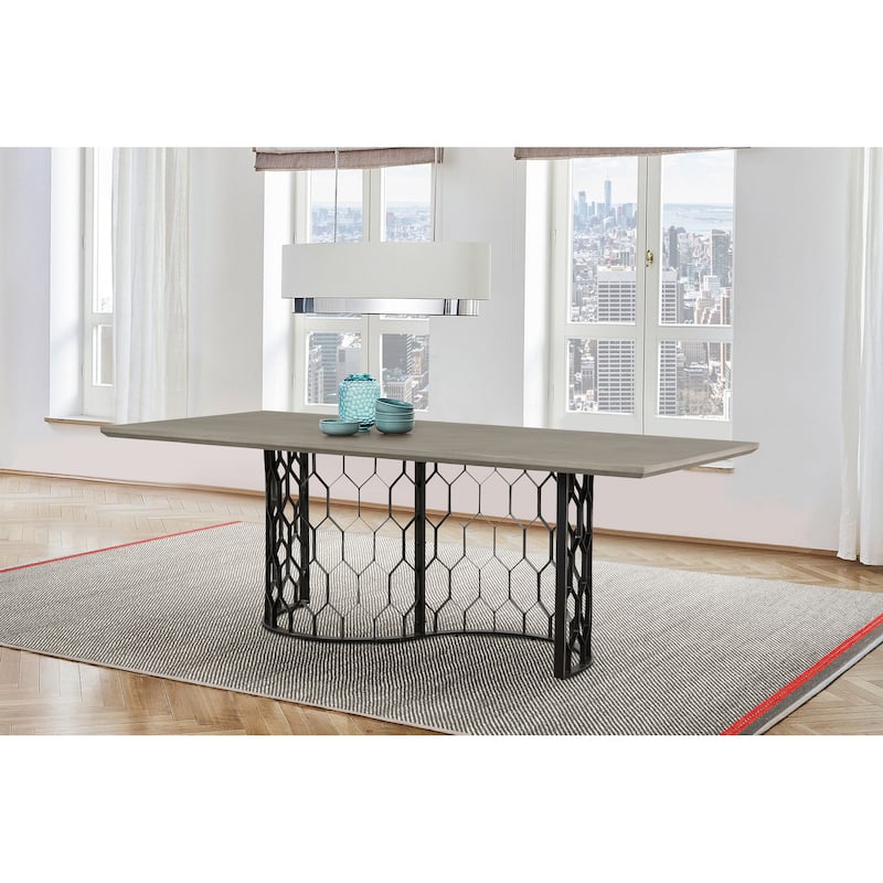 Solange Concrete and Black Metal Rectangular Dining Table