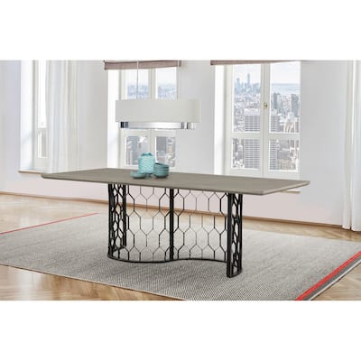 Solange Concrete and Black Metal Rectangular Dining Table