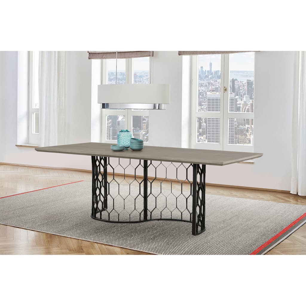 Solange Concrete and Black Metal Rectangular Dining Table