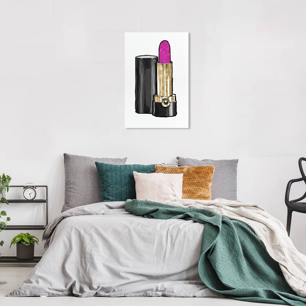 Wynwood Studio Canvas Fashion and Glam Very Pink Lipstick I Black and Hot Pink Glam Wall Art Canvas Print