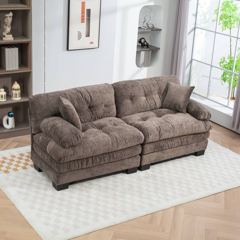 Two-seat Modular Sleeper Sofa, Gray Chenille, for Living Room