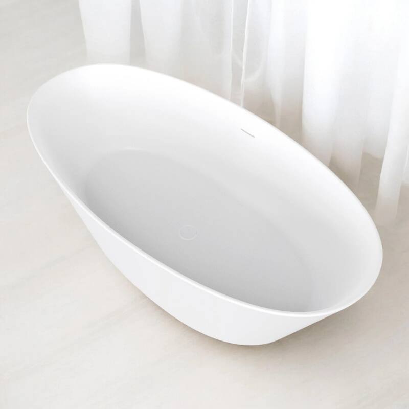 KISRAIS 67" X 33.5" Freestanding Soaking Solid Surface Artificial Stone Bathtub