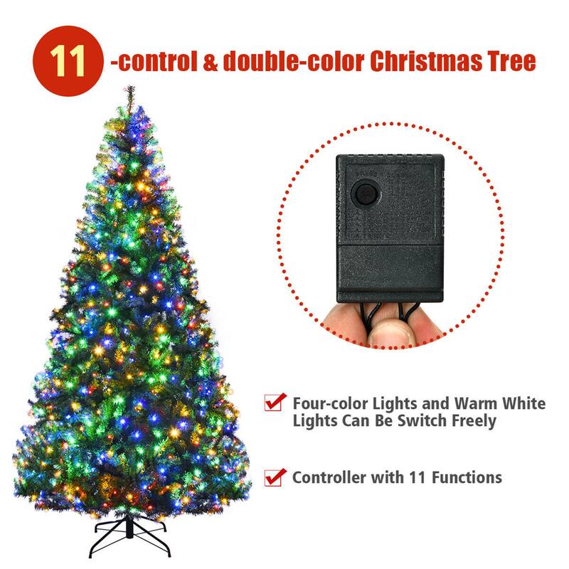 Gymax 5-9FT Pre-Lit Christmas Tree Hinged Artificial Tree w/ Metal