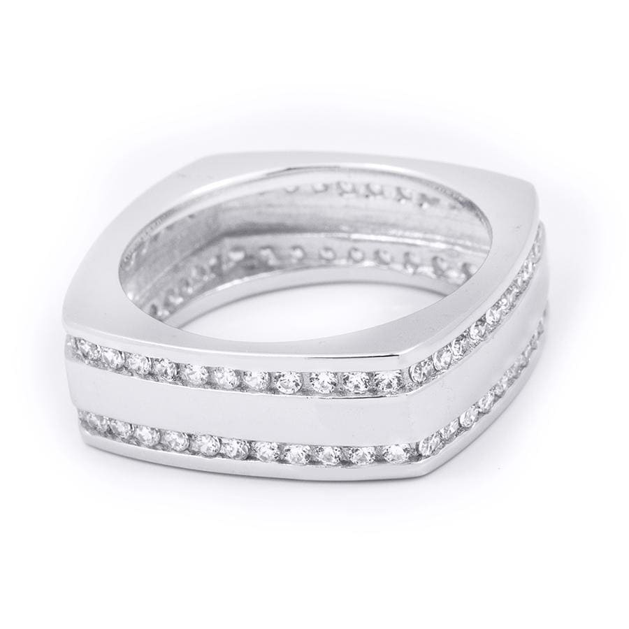 MayaMila Men's 8mm 1.0 Carat Square Anniversary Band Ring Solid Sterling Silver
