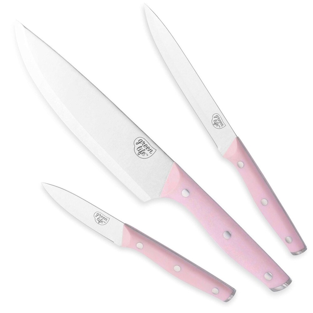 Pink Knife Set with Magnetic Knife Block - 6 PC Pink and Gold Knife Set  with Block Includes Pink Kitchen Knife Set & Ashwood Magnetic Knife Holder  